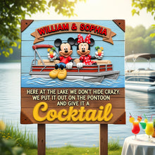Load image into Gallery viewer, Here at the Lake We Don't Hide Crazy - Personalized Pontoon Couple Wood Sign Wood Sign PopCulturePrints
