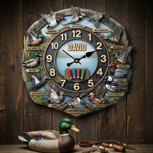 Load image into Gallery viewer, Personalized Duck Hunting Wall Clock - A Special Gift for Hunters Hanging Wall Clock PopCulturePrints
