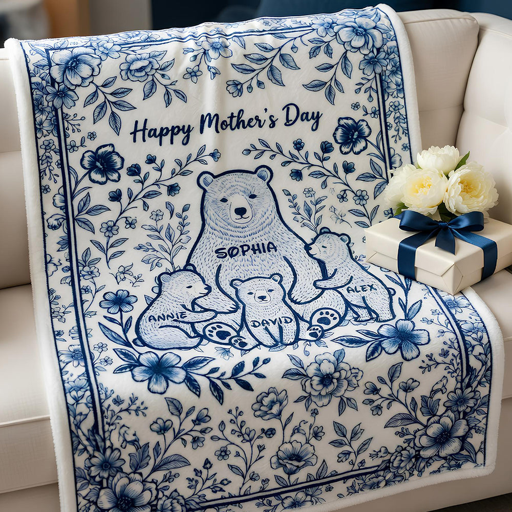 “Love Knows No Bounds” - Heartfelt Mama Bear Blanket - Personalized Gift for Moms, Grandma & More Blanket PopCulturePrints
