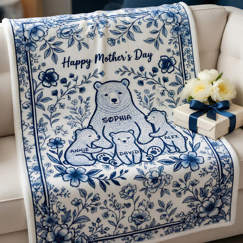 “Love Knows No Bounds” - Heartfelt Mama Bear Blanket - Personalized Gift for Moms, Grandma & More Blanket PopCulturePrints