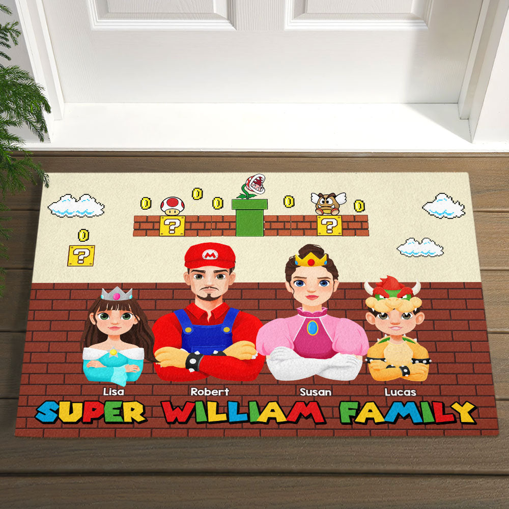 Personalized Super Family Doormat - Mario Theme Doormat PopCulturePrints