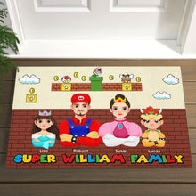 Load image into Gallery viewer, Personalized Super Family Doormat - Mario Theme Doormat PopCulturePrints
