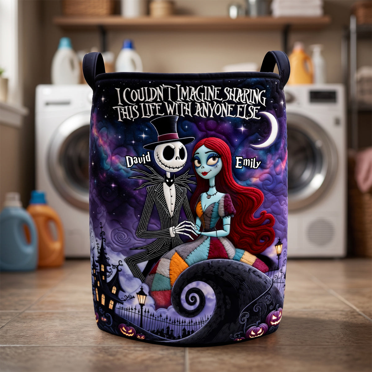 I Couldn't Imagine Sharing This Life With Anyone Else - Spooky Couple Quilted Laundry Basket - Personalized Gift for Couples