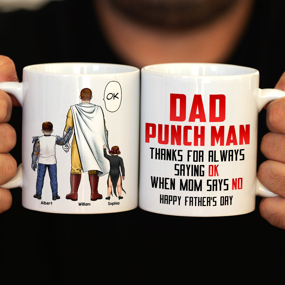 Dad Punch Man Personalized Coffee Mug - Funny Father's Day Gift Coffee Mug PopCulturePrints