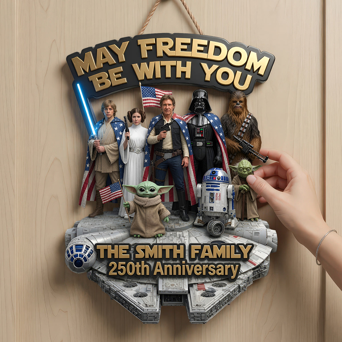 “May Freedom Be With You” - Personalized 250th Anniversary Acrylic Sign for Family