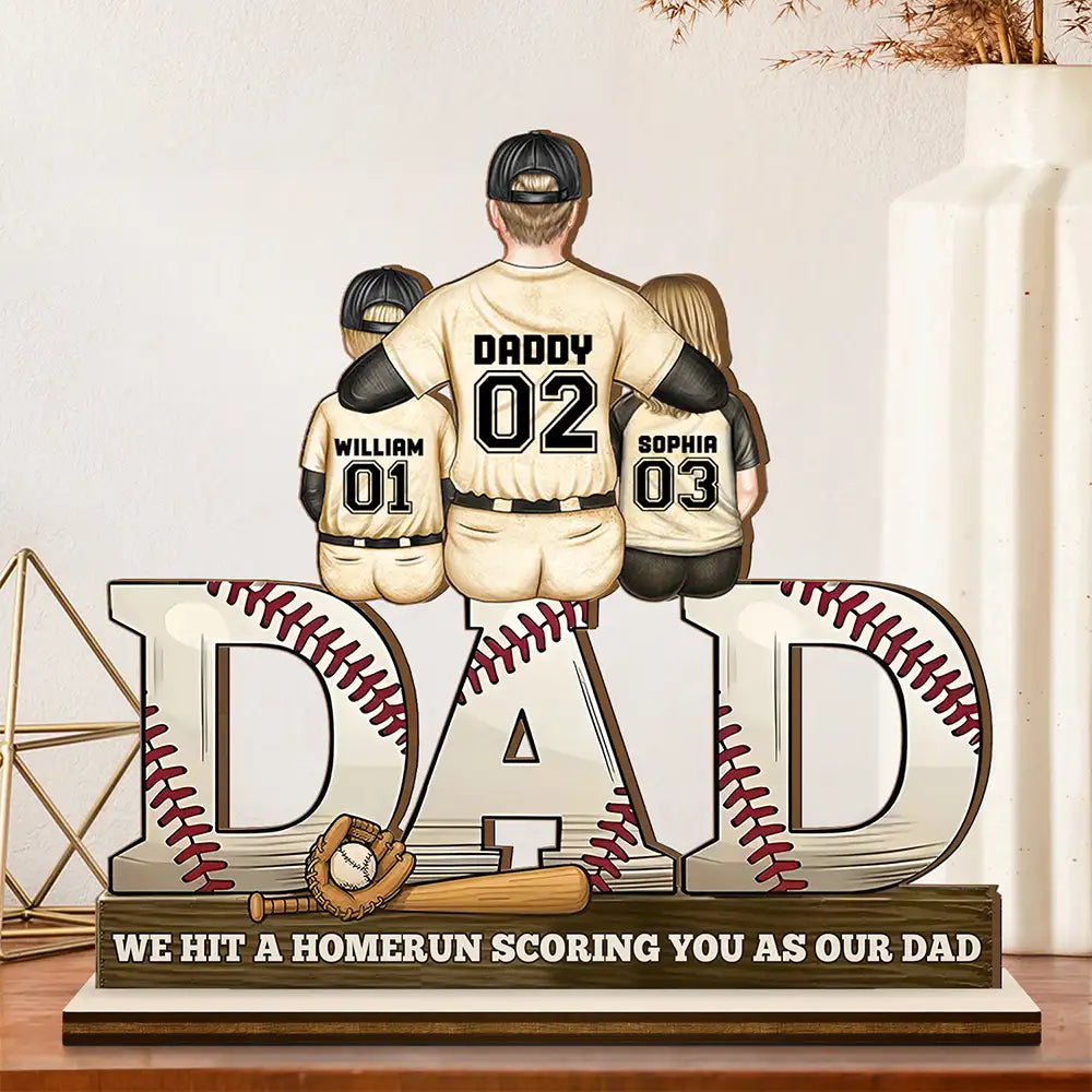 “We Hit A Homerun Scoring You As Our Dad” - Personalized Custom Shaped 2-Layered Wooden Plaque - Gift for Dad, Grandpa & Baseball Lovers Wooden Plaque PopCulturePrints
