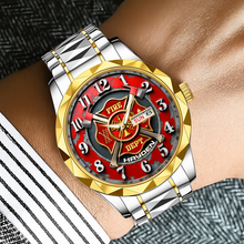 Load image into Gallery viewer, “Courage in Every Tick” - Personalized Firefighter Men's Watch - Custom Gift for Firefighters and Their Families Men's Watch PopCulturePrints

