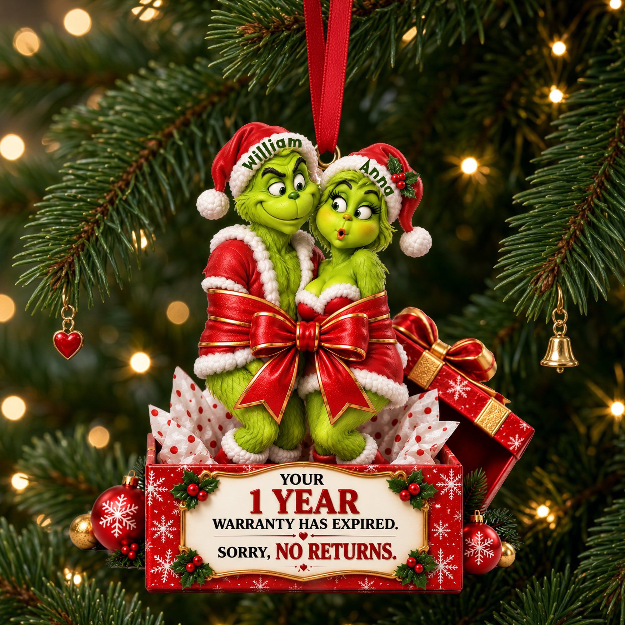 Love Tied with a Bow: Personalize Your Couple Ornament for Christmas Ornament PopCulturePrints