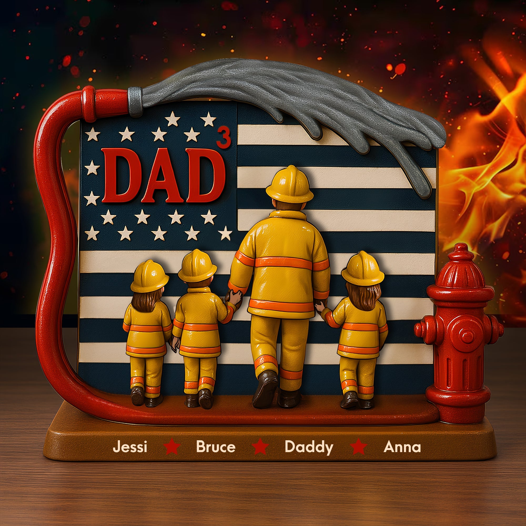"Making Dad Proud - Personalized Firefighter Dad Acrylic Plaque - A Unique Gift for Dads and Grandpas" Shaped Plaques PopCulturePrints