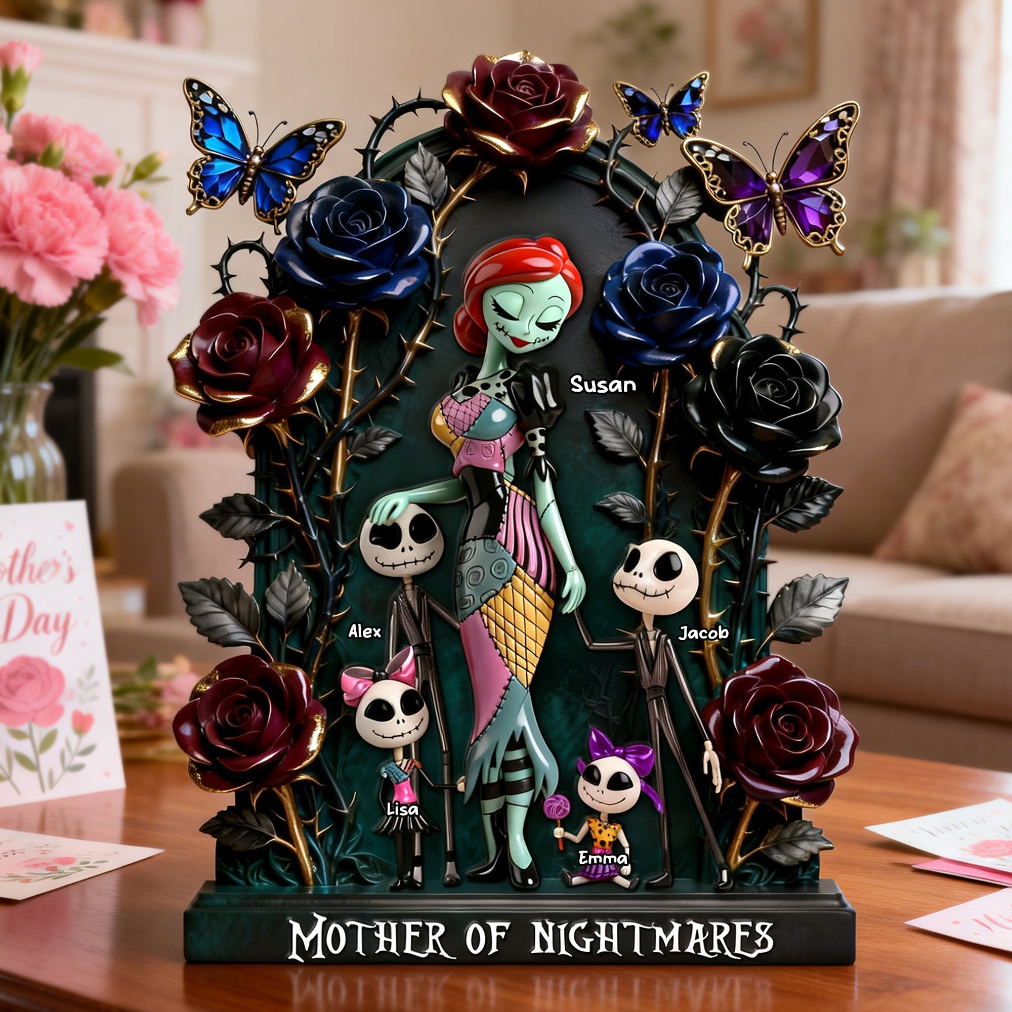 "Embrace the Unconventional Love!" - Horror Mom And Kids Acrylic Plaque - Personalized Gifts for Mom, Grandma, and More Shaped Plaques PopCulturePrints