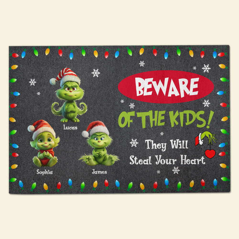 Personalized Grinch Family Doormat - Beware of the Kids