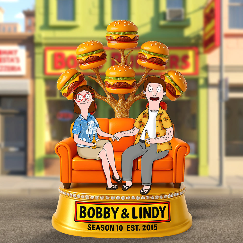 “Love is Like a Burger, It Gets Better Together” - Personalized Burger Couple Acrylic Plaque Gift for Couples, Friends, and Food Lovers Shaped Plaques PopCulturePrints