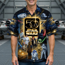 Load image into Gallery viewer, "Celebrate 50 Years of Cosmic Adventure!" - Personalized Hawaiian Shirt - Perfect Gift for Star Wars Fans, Friends, and Family
