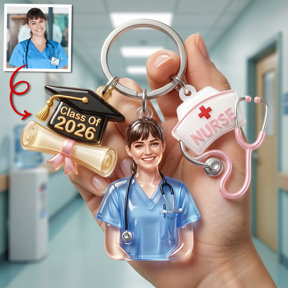 Celebrate Your Achievement: Proud Nurse Graduate Tag Keychain - Personalized Custom Photo Gift for Nurses Keychains PopCulturePrints