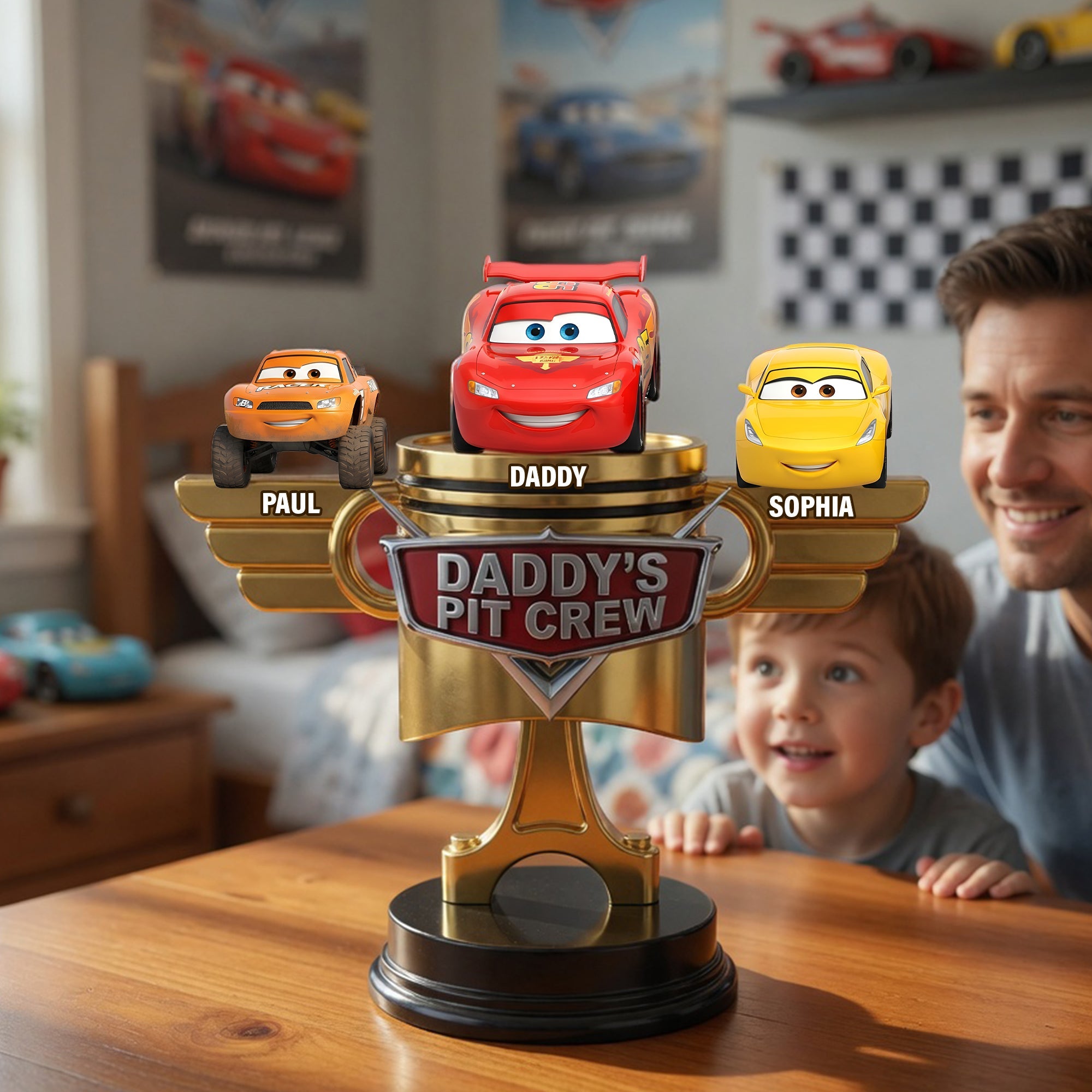 “Join Daddy's Pit Crew - A Personalized Acrylic Plaque for Fathers” - Custom Gift for Dads, Grandpas, and Family Shaped Plaques PopCulturePrints