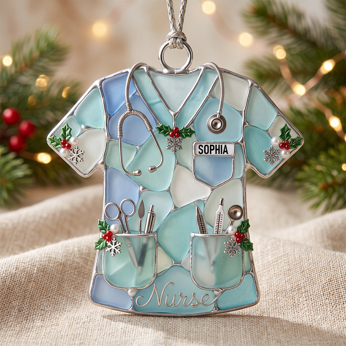 Sea Glass-Style Nurse Scrub Christmas Ornament - Personalized Christmas Gift For Nurse 01pgtn141026 Ornament PopCulturePrints