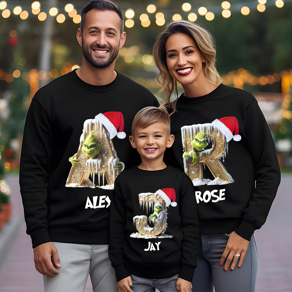 Custom Christmas Family Shirt - Alphabet Design with Santa Hat