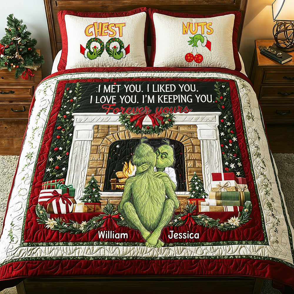 Forever Yours: Cheeky Couple Christmas Quilt Bed Set - Personalized Gift for Couples Bedding Set PopCulturePrints
