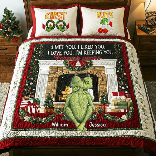 Forever Yours: Cheeky Couple Christmas Quilt Bed Set - Personalized Gift for Couples Bedding Set PopCulturePrints