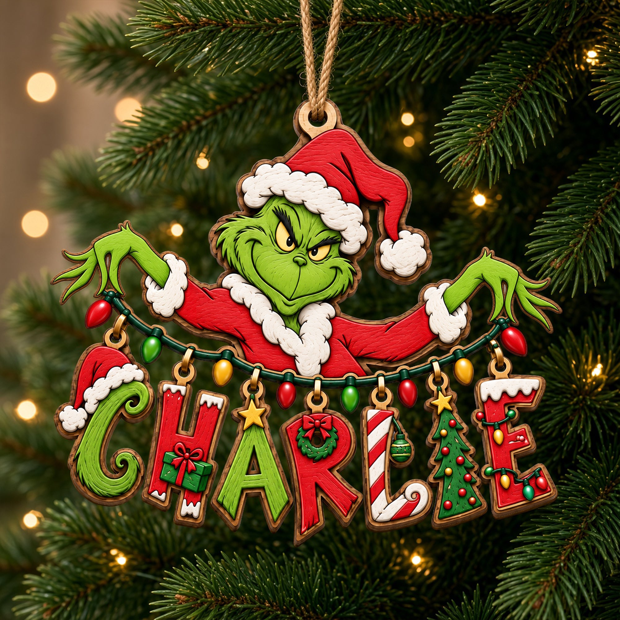 Bring Joy this Christmas with Personalized Playful Name Art String Ornament - Custom Gift for Family and Friends