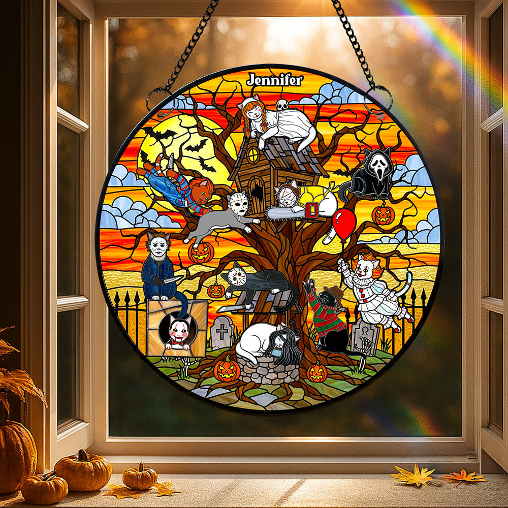 “Embrace the Spooky Spirit” - Creepy Cat Suncatcher Ornament - Personalized Gift for Cat Lovers & Horror Fans Ornament PopCulturePrints