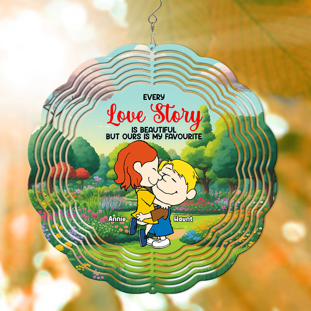 Personalized Hugging Couple Wind Spinner - Unique Love Story Decor Ornament PopCulturePrints