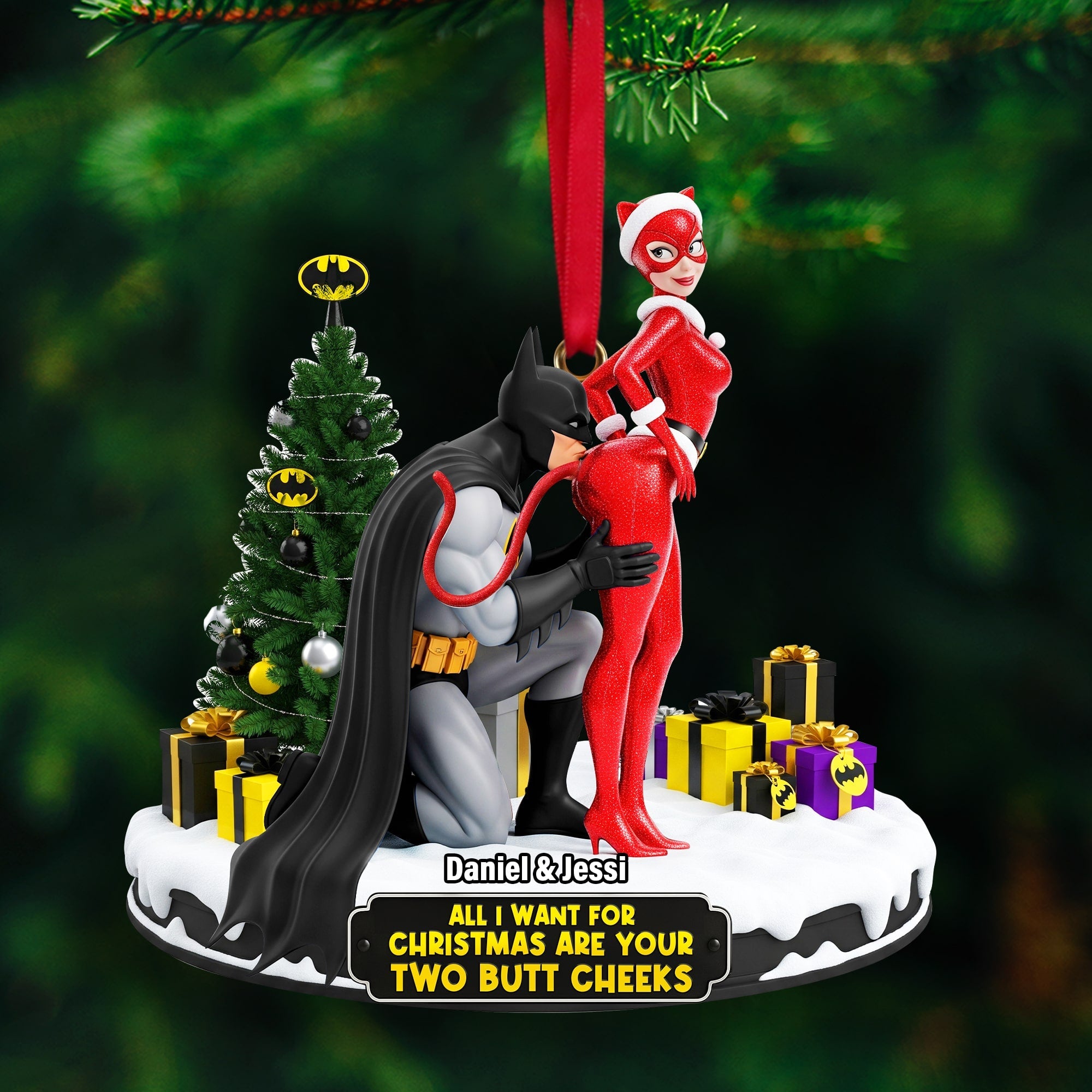 All I Want For Christmas Are Your Two Butt Cheeks - Personalized Cheeky Masked Couple Ornament Ornament PopCulturePrints