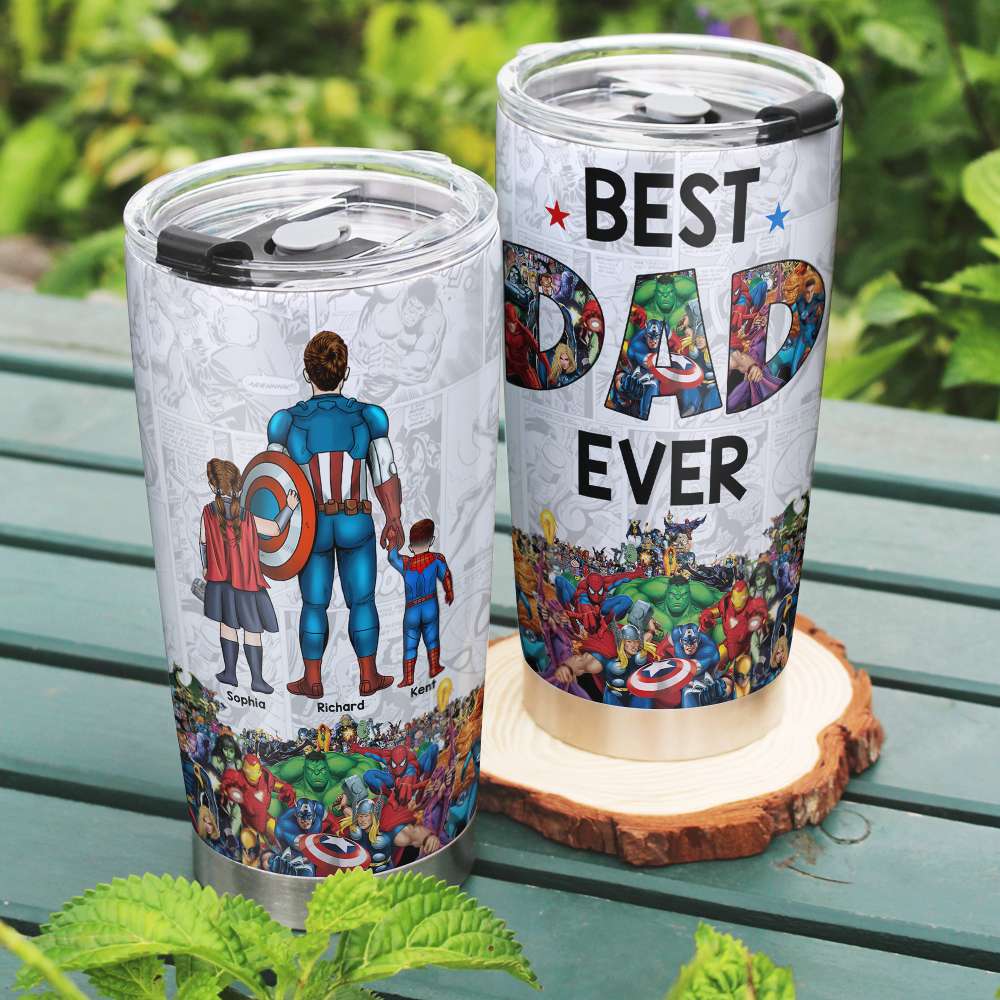 Custom Superhero Dad Tumbler - Best Dad Ever Design Tumbler Cup PopCulturePrints