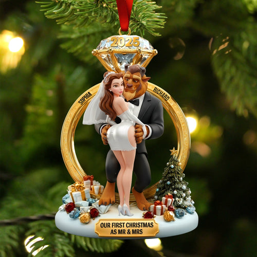 Our First Christmas as Mr & Mrs - Personalized Fairy Tale Wedding Ornament Ornament PopCulturePrints