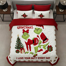 Load image into Gallery viewer, Embrace the Grinch Spirit - Cheeky Green Couple Quilt Bedding Set - Personalized Gift for Couples Bedding Set PopCulturePrints
