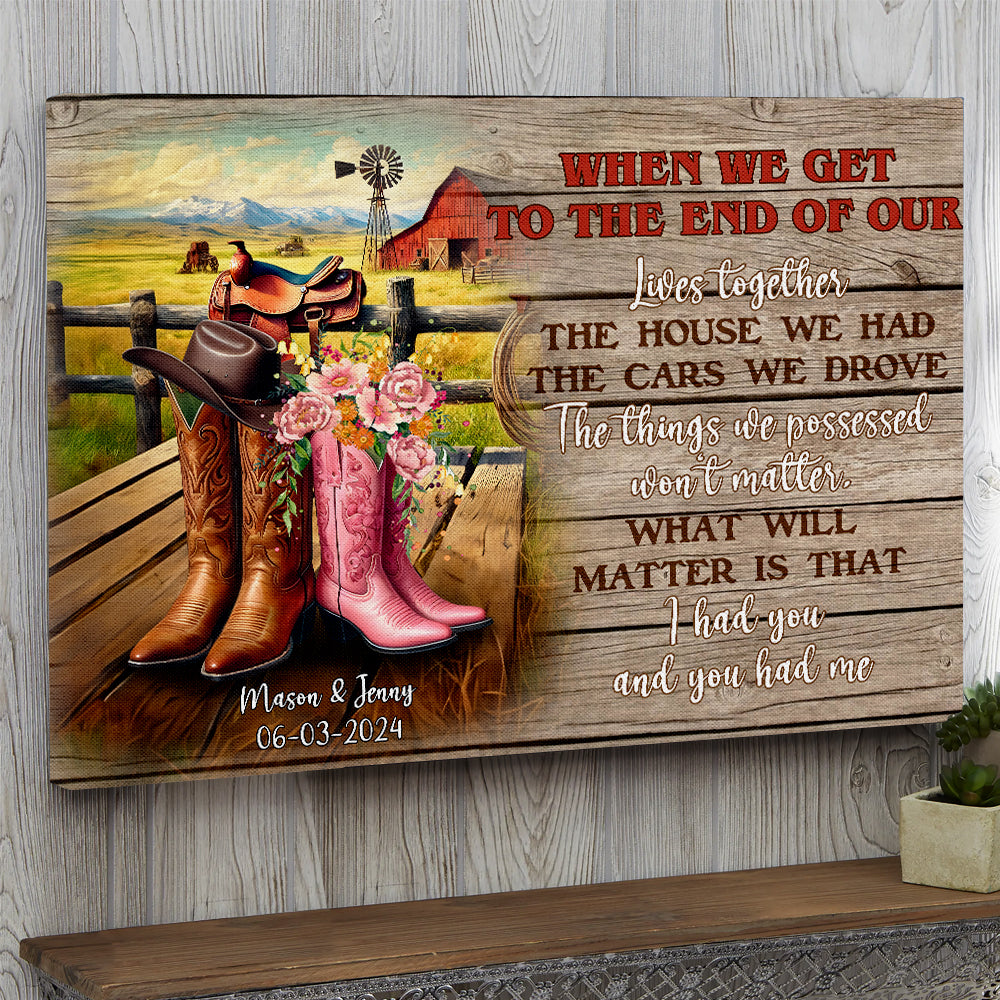 Personalized Cowboy Couple Wall Art - Boots on Western Farm Canvas Poster & Canvas PopCulturePrints