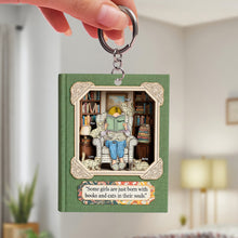 Load image into Gallery viewer, “Some girls are just born with books and cats in their souls.” - Personalized Book and Cat Girl Keychain - Unique Gift for Book Lovers, Cat Enthusiasts, and Readers Keychains PopCulturePrints

