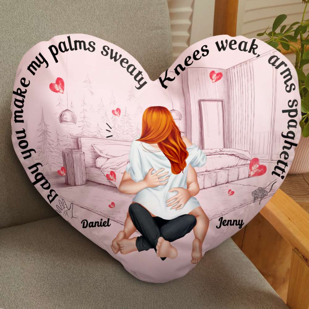 Customizable Heart-Shaped Couple Pillow - You Make My Palms Sweaty Pillow PopCulturePrints