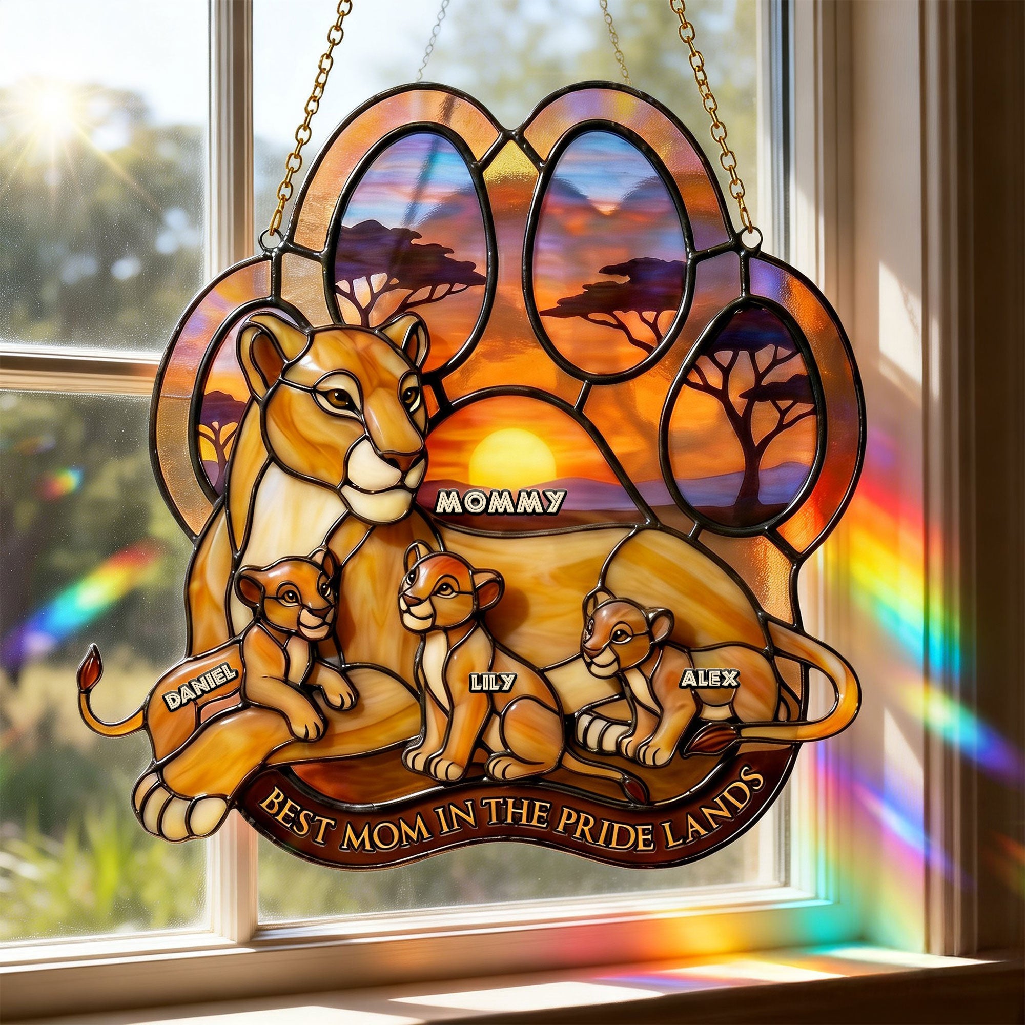 "Best Mom in the Pride Lands" - Personalized Suncatcher Ornament - Custom Gift for Moms, Children, and Special Occasions Ornament PopCulturePrints