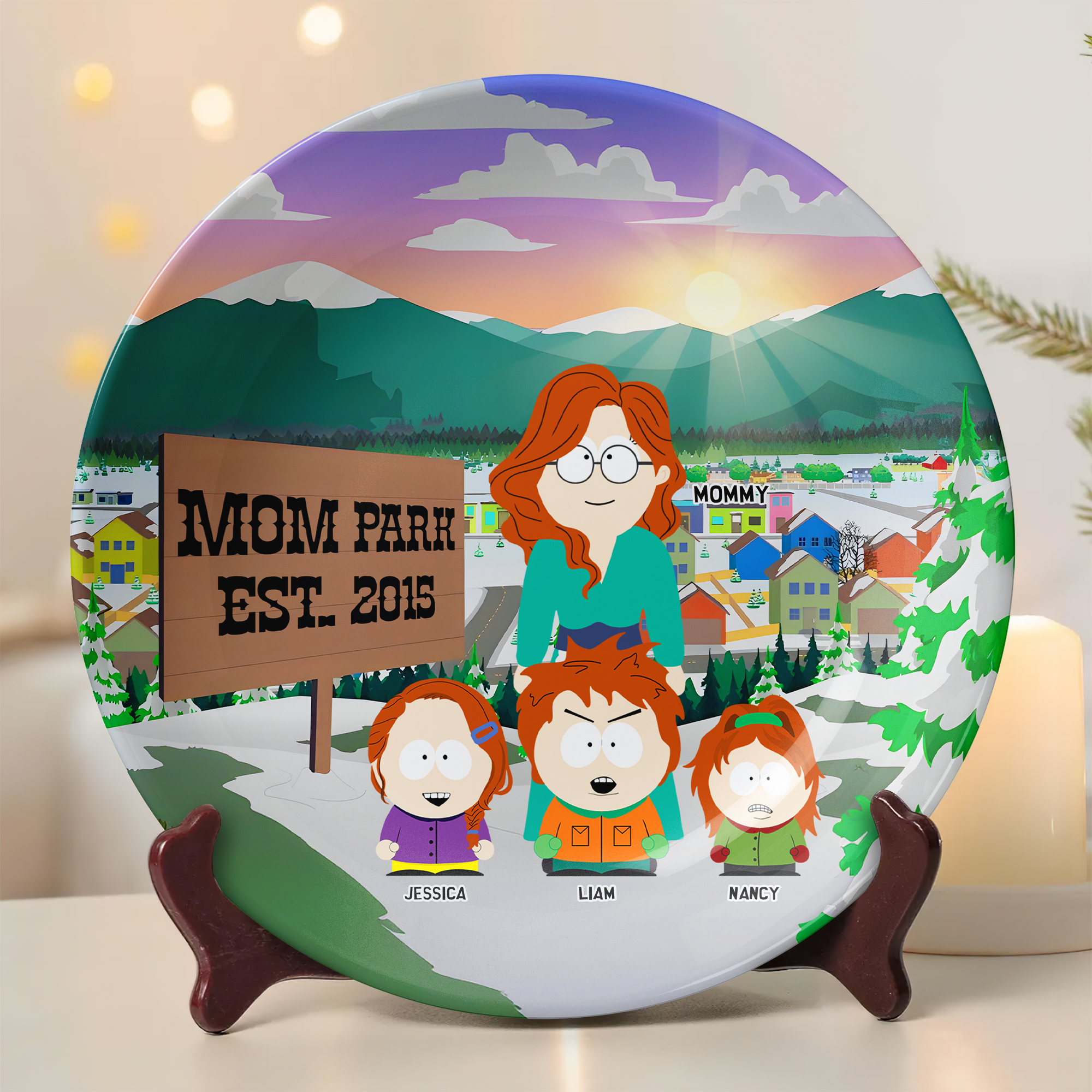 A Loving Tribute: Personalized Mom Park Ceramic Round Plate - Ideal Gift for Mom and Grandma Ceramic Round Plate PopCulturePrints