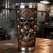 Load image into Gallery viewer, Ride with Attitude: Fierce Skull Motorcycle Tumbler - Personalized Gift for Bikers Tumbler Cup PopCulturePrints

