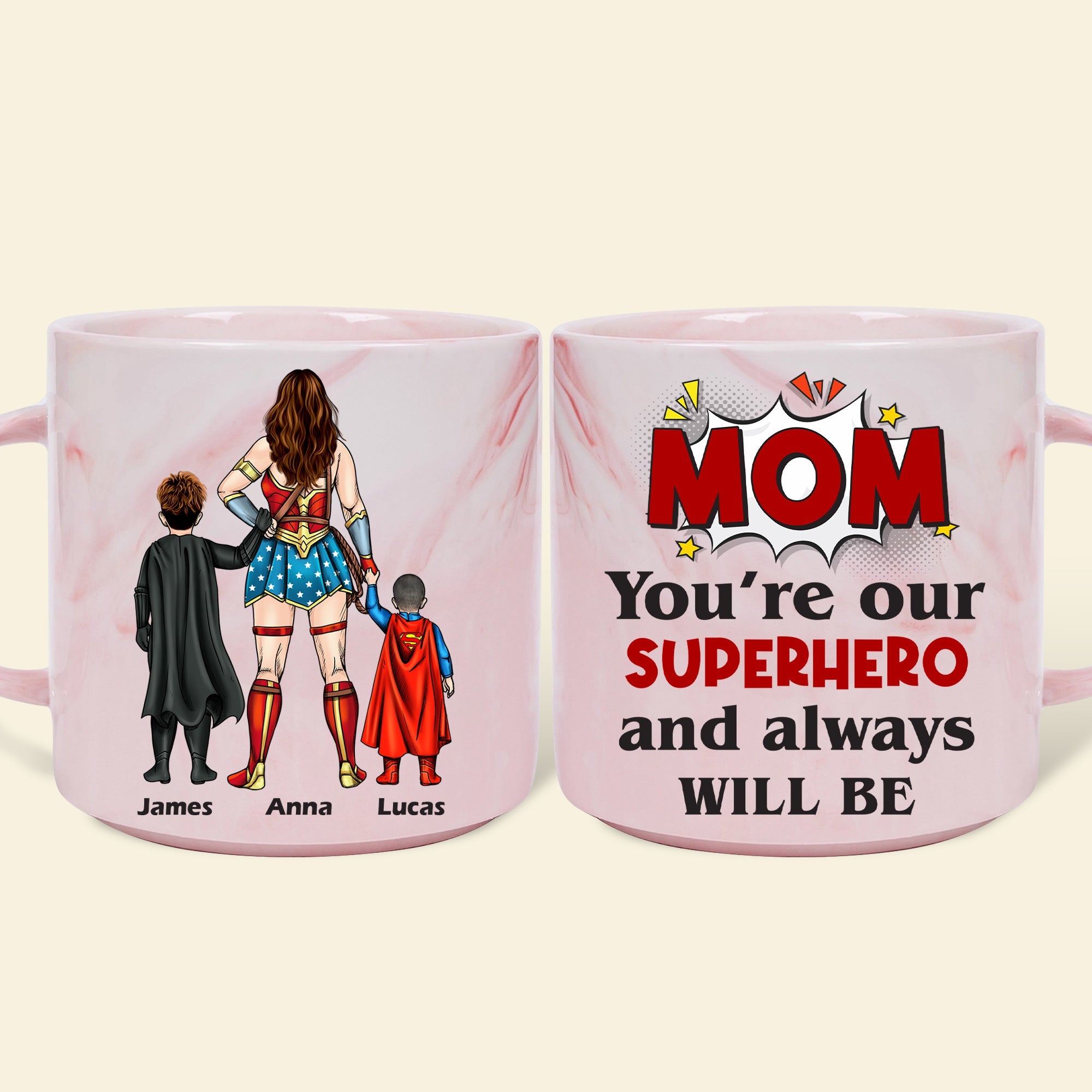 You're Our Superhero - Personalized Marble Mug for Mom, Grandma, and Special Women Marble Mug PopCulturePrints