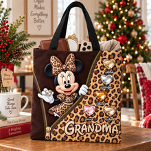 Load image into Gallery viewer, “A Grand Adventure Awaits” - Personalized Leopard Heart Tote Bag - Custom Gifts for Grandma Tote Bags PopCulturePrints
