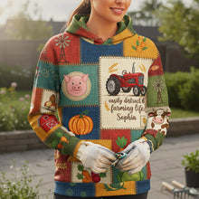 Load image into Gallery viewer, Easily Distract &amp; Farming Life - Rustic Patchwork Farm Hoodie - Personalized Gifts for Farmers AOP Products PopCulturePrints
