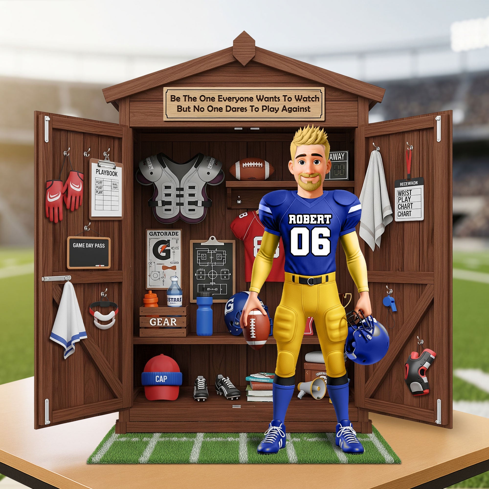 Be The One Everyone Wants To Watch - Personalized Football Locker Plaque for Football Lovers Shaped Plaques PopCulturePrints