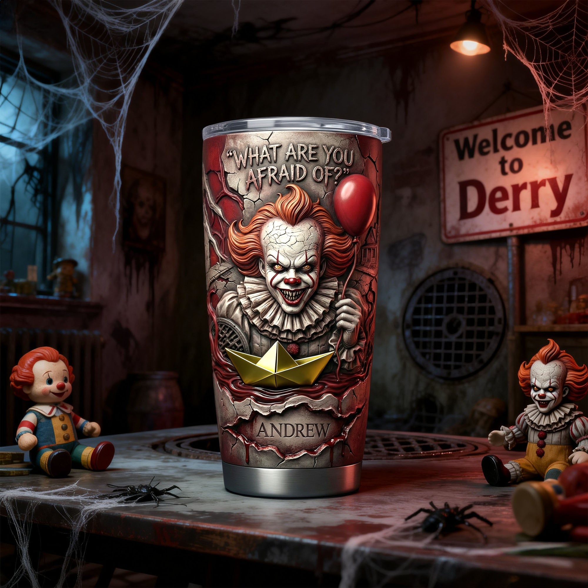 "What Are You Afraid Of?" - Creepy Clown Horror Tumbler - Personalized Gift for Horror Lovers