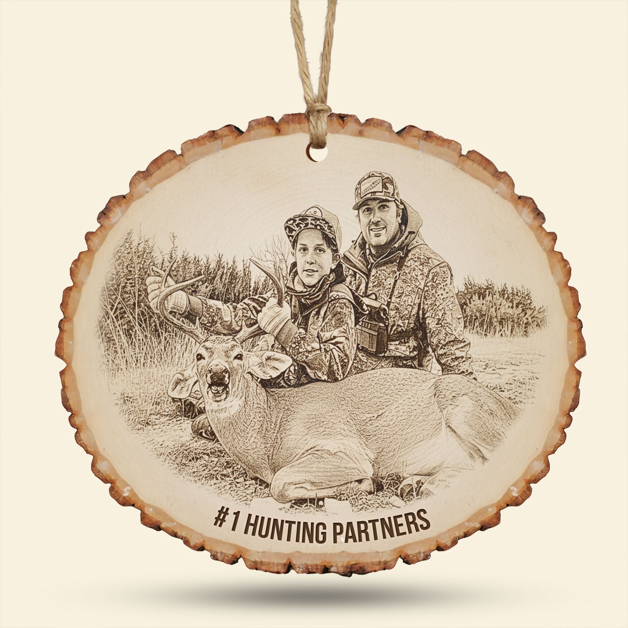 #1 Hunting Partners - Custom Photo Engraved Wood Ornament, Perfect Personalized Gift for Hunting Lovers Ornament PopCulturePrints