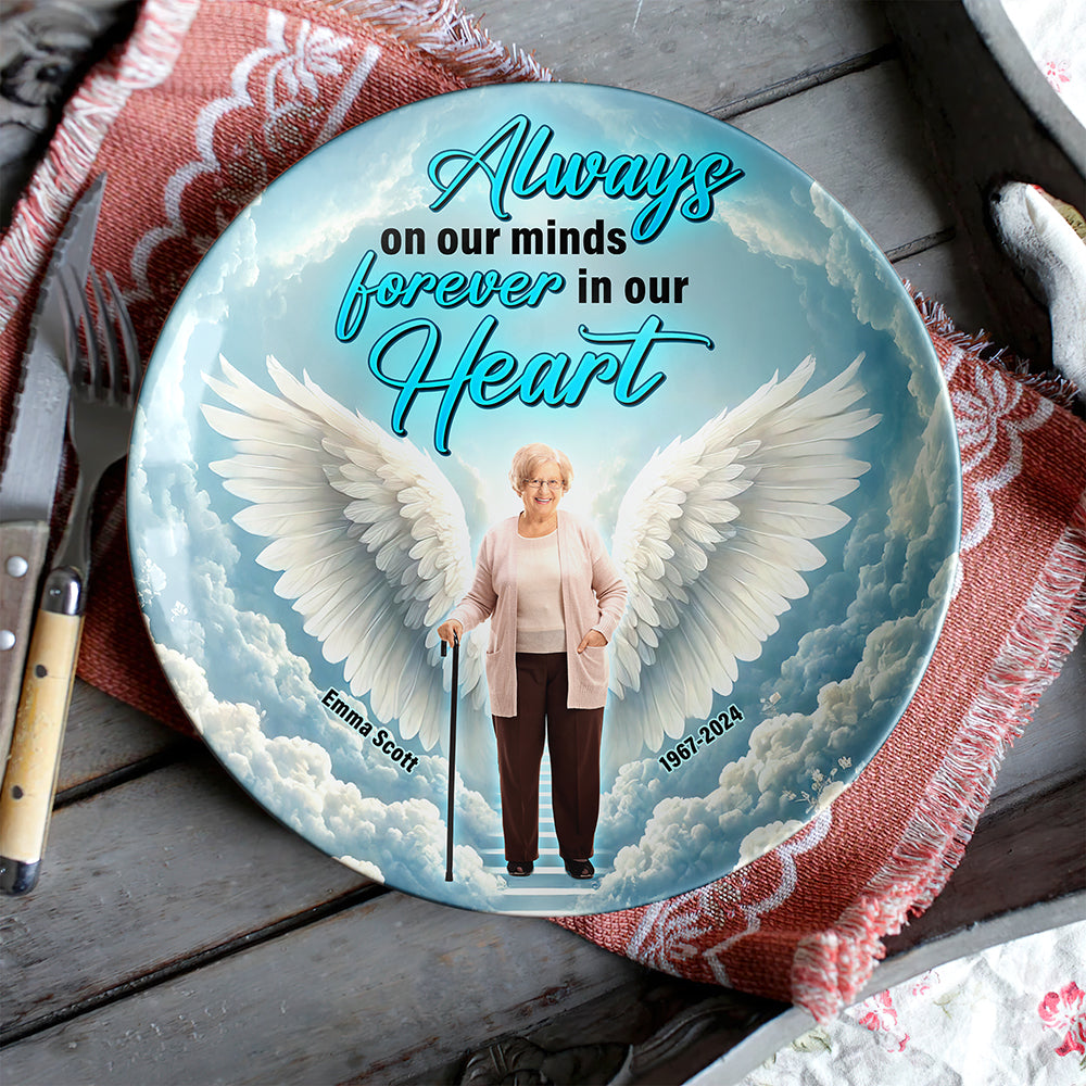 Always on Our Minds, Forever in Our Hearts - Personalized Round Plate for Loved Ones Ceramic Round Plate PopCulturePrints