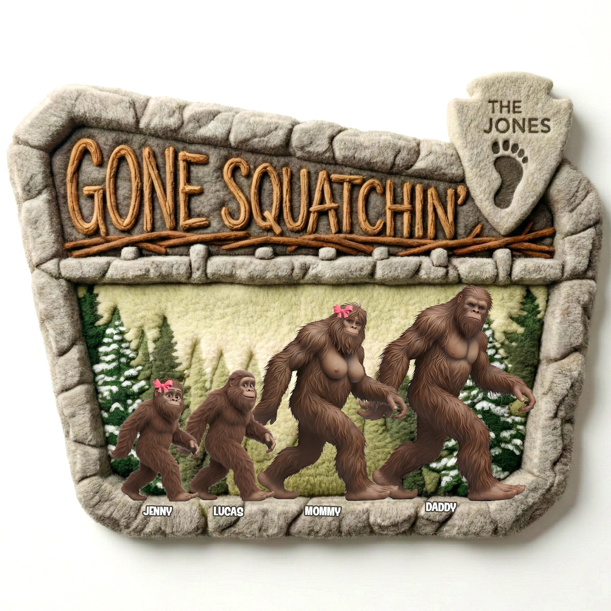 Gone Squatchin' - Personalized Bigfoot Family Shaped Doormat for Wildlife Lovers Doormat PopCulturePrints