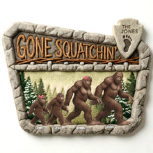 Load image into Gallery viewer, Gone Squatchin' - Personalized Bigfoot Family Shaped Doormat for Wildlife Lovers Doormat PopCulturePrints
