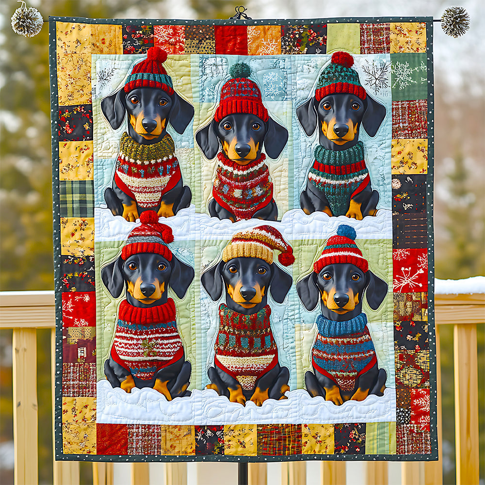 Festive Dachshund Christmas Quilt Bed Set - Perfect Gift for Dog Lovers Blanket PopCulturePrints