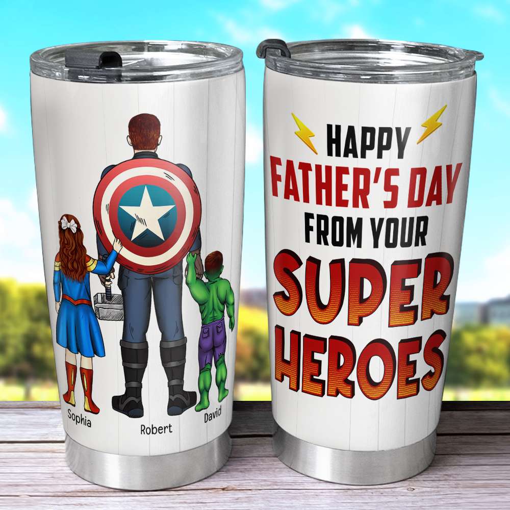 Personalized Superhero Dad Tumbler - Happy Father's Day Gift