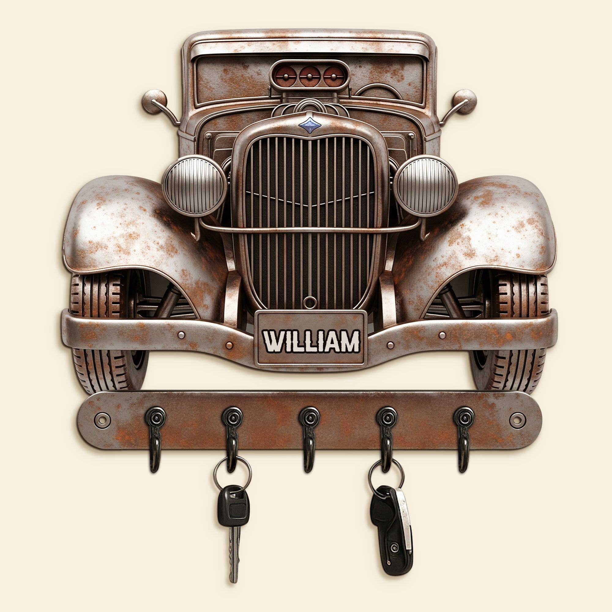 Rev Up Your Space: Personalized Hot Rod Key Hanger - Perfect Gift for Car Enthusiasts Wood Sign PopCulturePrints
