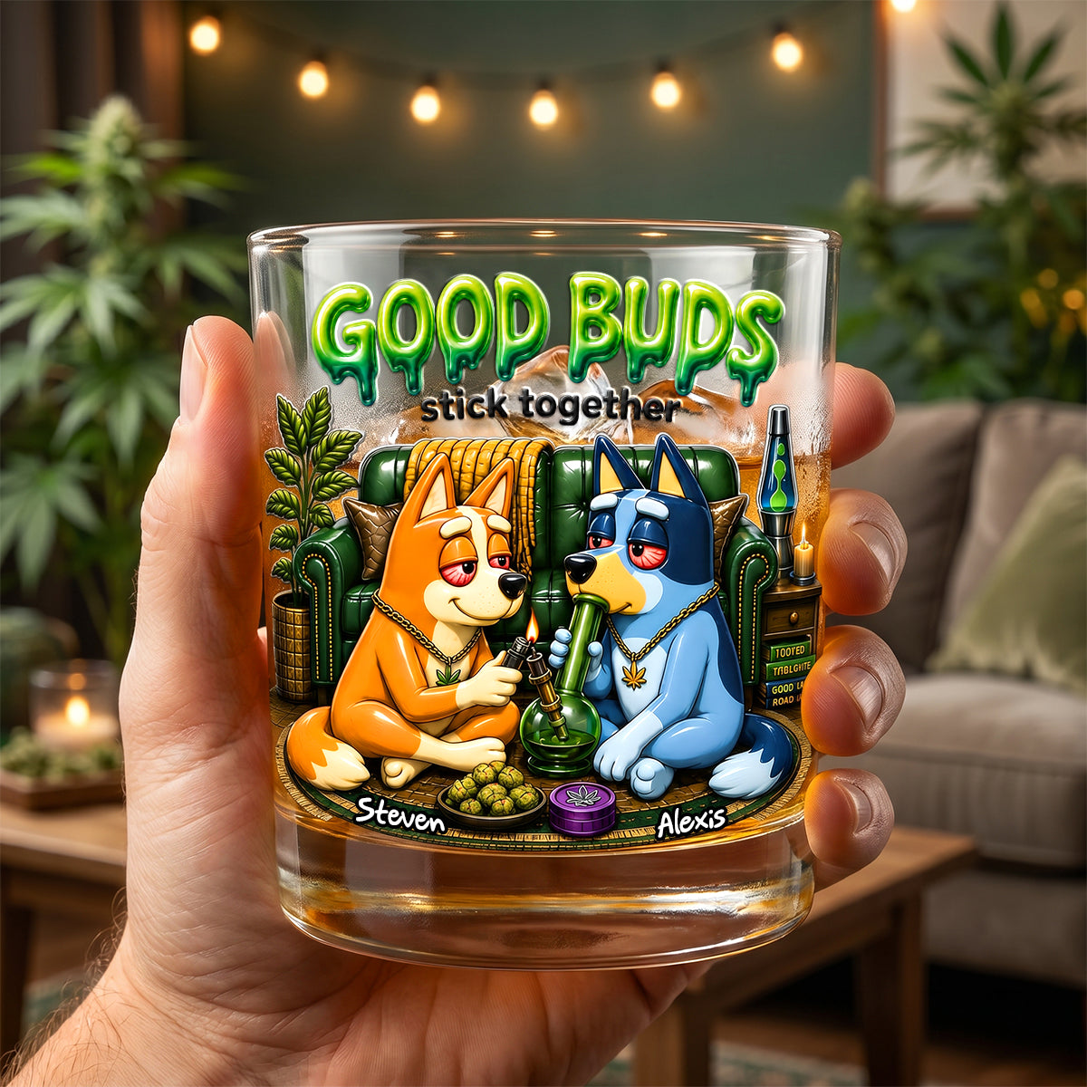 Good Buds Stick Together - Personalized 11oz Round Glass for Smoking Lovers Glass PopCulturePrints