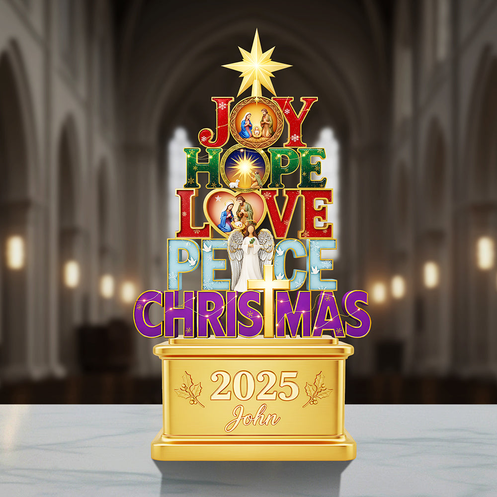 Joy, Hope, Love, Peace - Personalized Christmas Acrylic Plaque for Christians Shaped Plaques PopCulturePrints